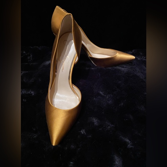 Jessica Simpson Shoes - Jessica Simpson Golden Satin D’orsay Stiletto Pumps, size 9.5
